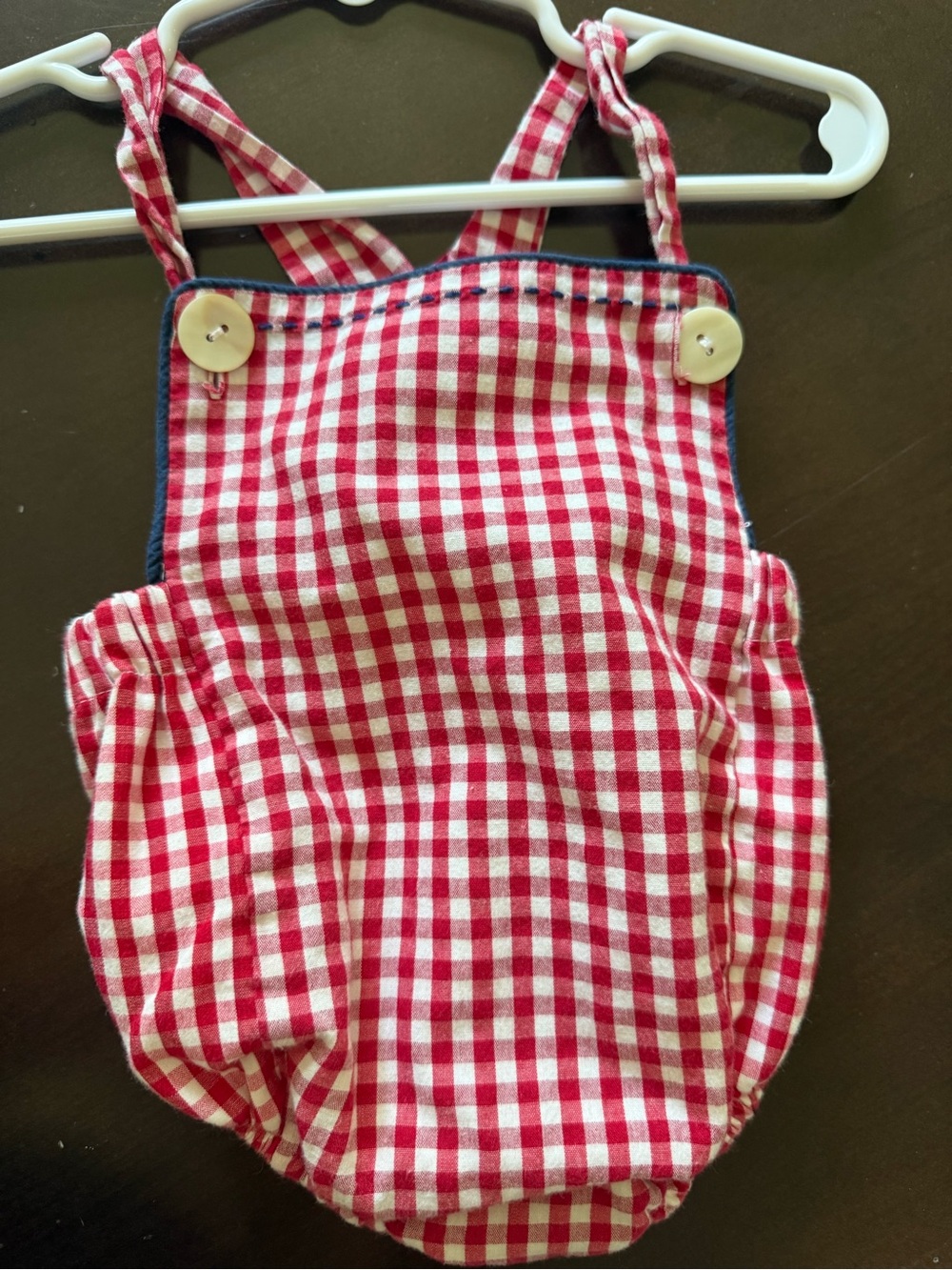 Red Gingham Baby Romper with Button Straps